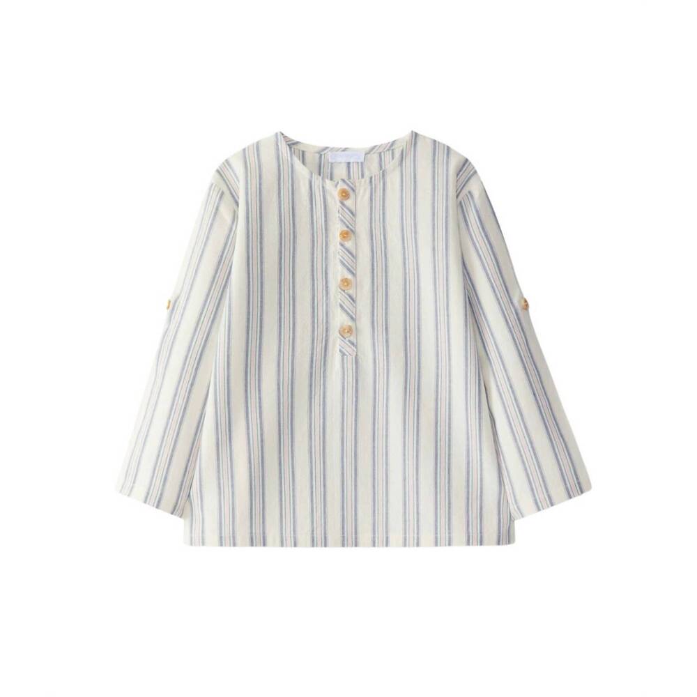 NEW LARANJINHA boy's mandarin collar striped shirt in multicolor